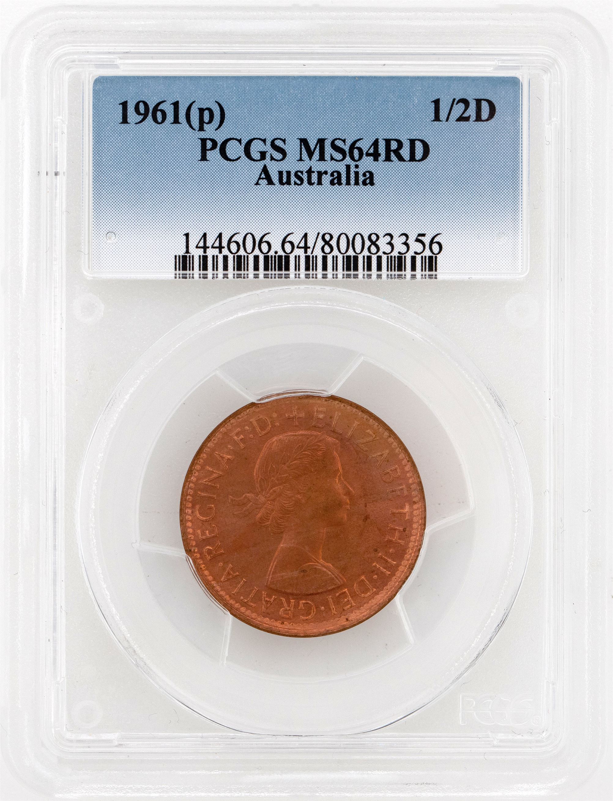 1961(p) Australia Half Penny PCGS - MS64RD -356