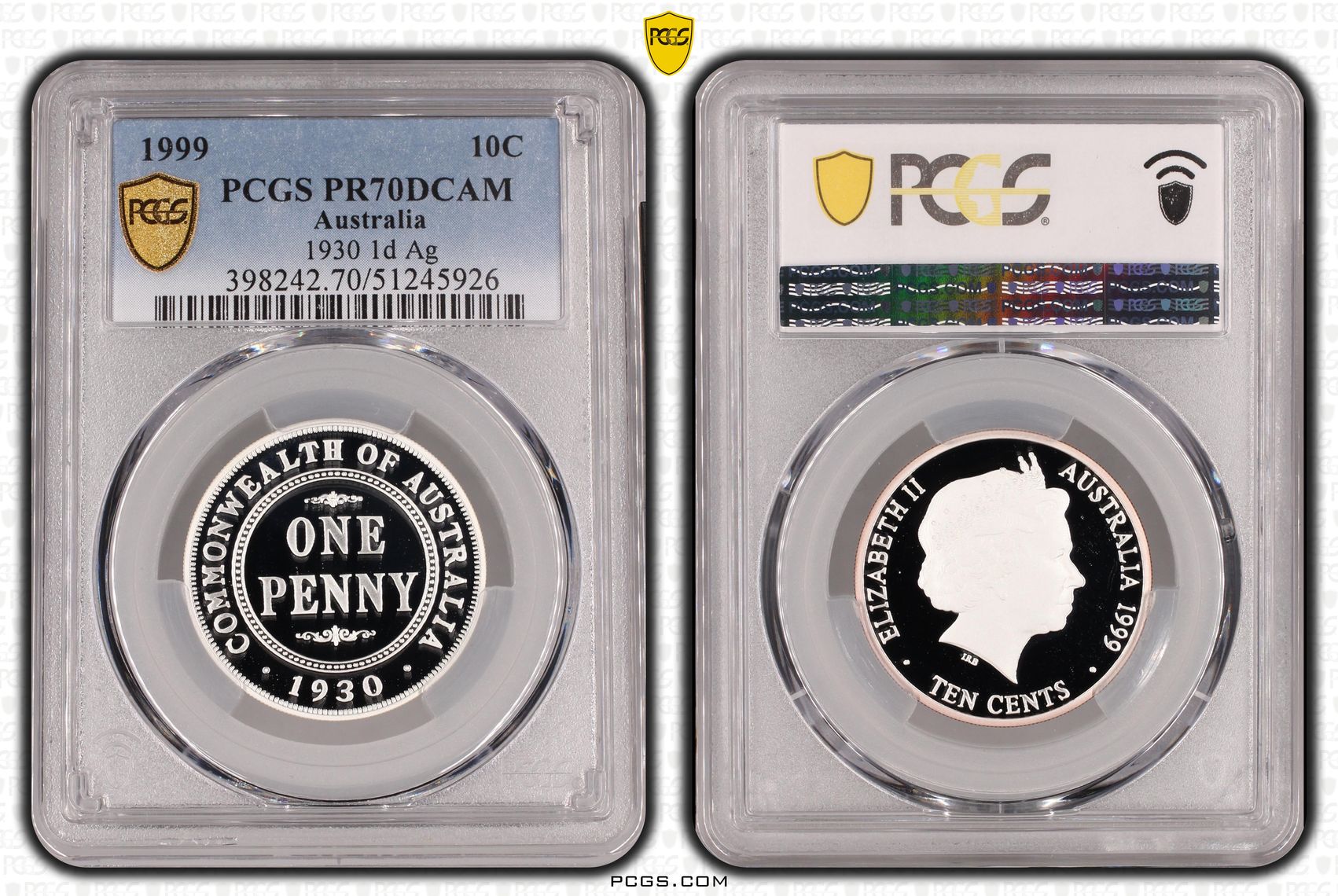 1930 1d Ag, Ten Cent, 1999, PCGS PR70DCAM