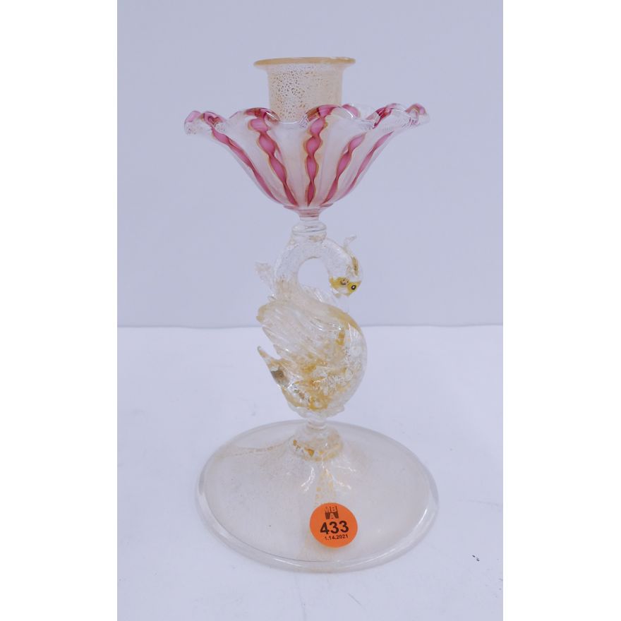 Salviati Murano Dolphin Stem Candlestick- 7''