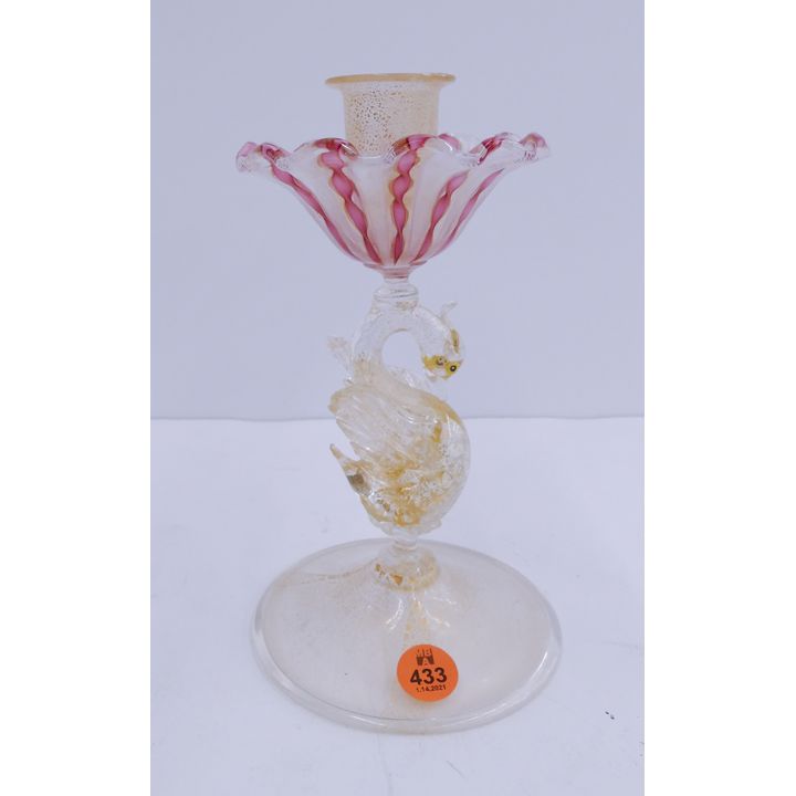 Salviati Murano Dolphin Stem Candlestick- 7''