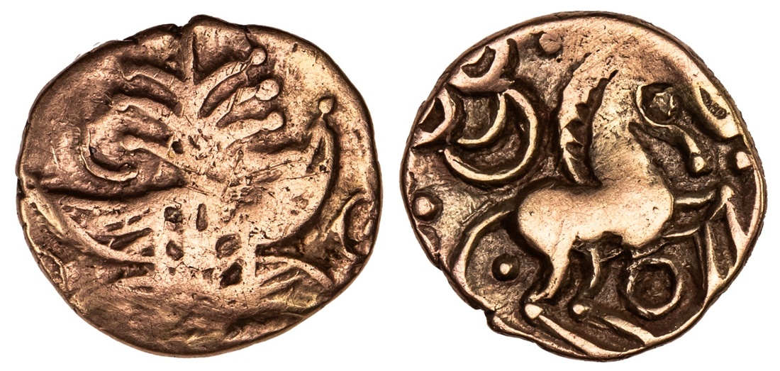 Iceni, AV Quarter-Stater, 'Irstead Smiler' Type, latticed square on two ...