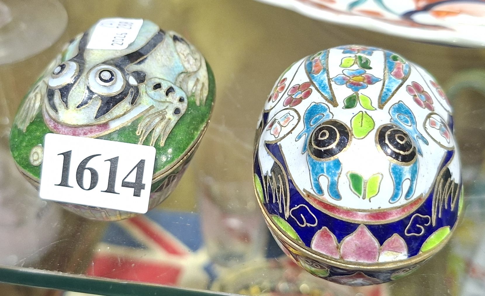 2 VINTAGE CLOISONNE FROG TRINKET BOXES