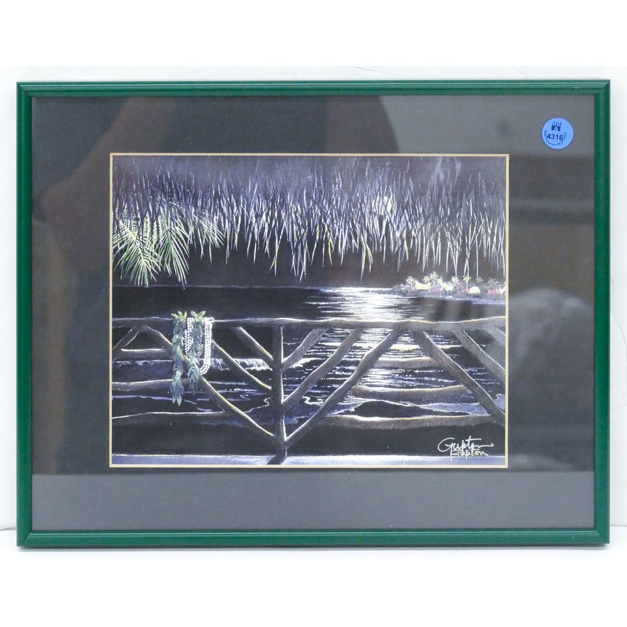 Gupton ''Hawaiian Moonlight'' Signed Art Print Framed 11'' x14''