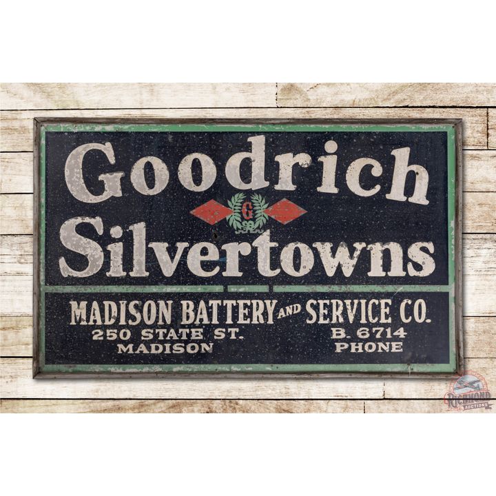 5' Goodrich Silvertowns Madison Battery & Tire Service Framed Tin Sign