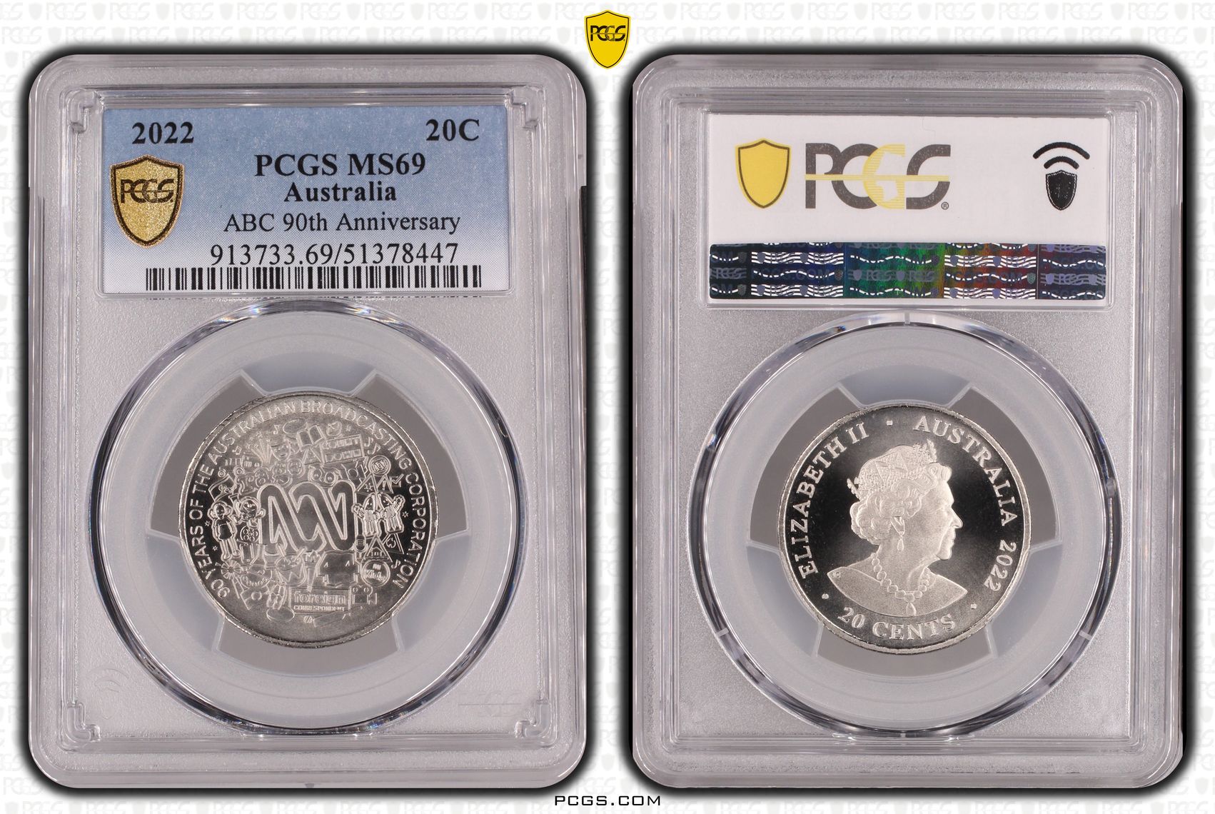 ABC 90th Anniversary, Twenty Cent, 2022, PCGS MS69