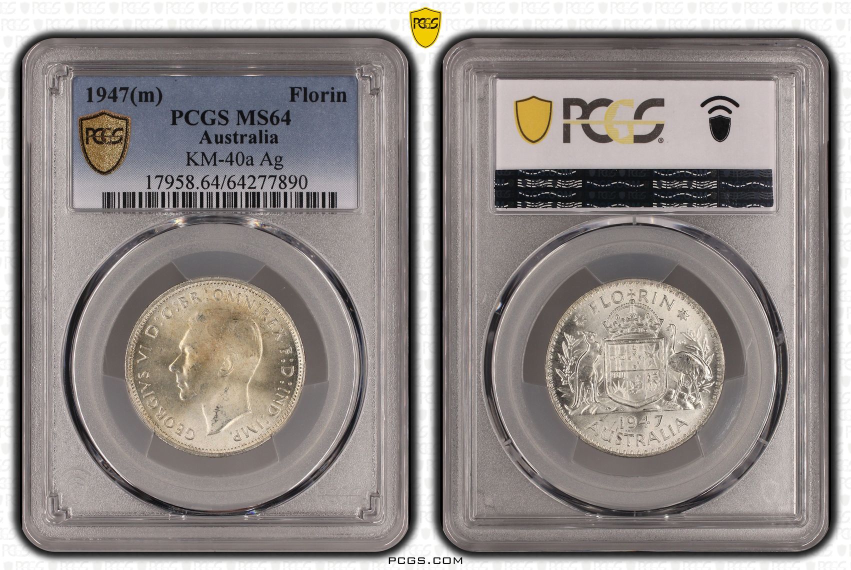 George VI, Florin, 1947, PCGS MS64