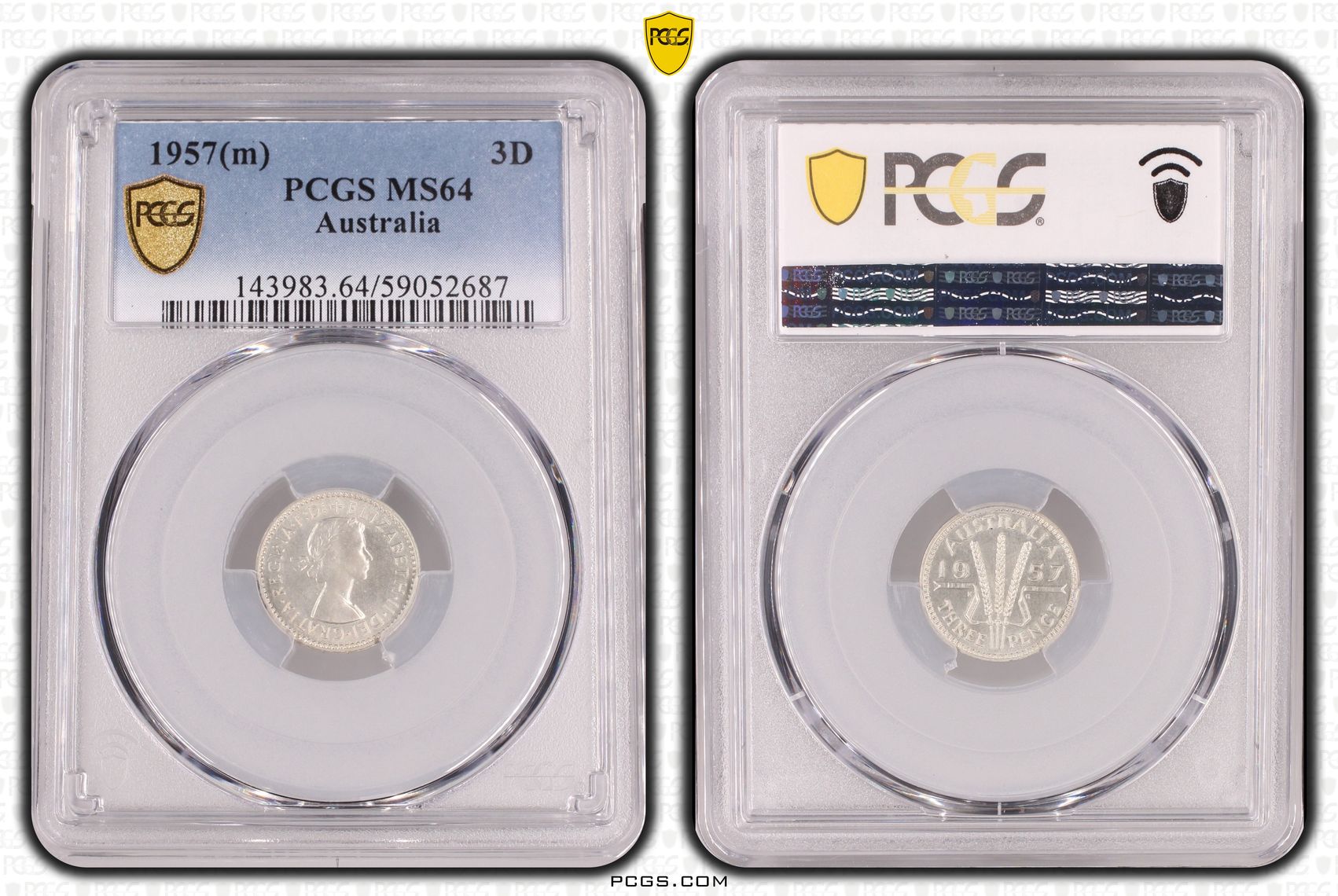 Elizabeth II, Threepence, 1957(m), PCGS MS64