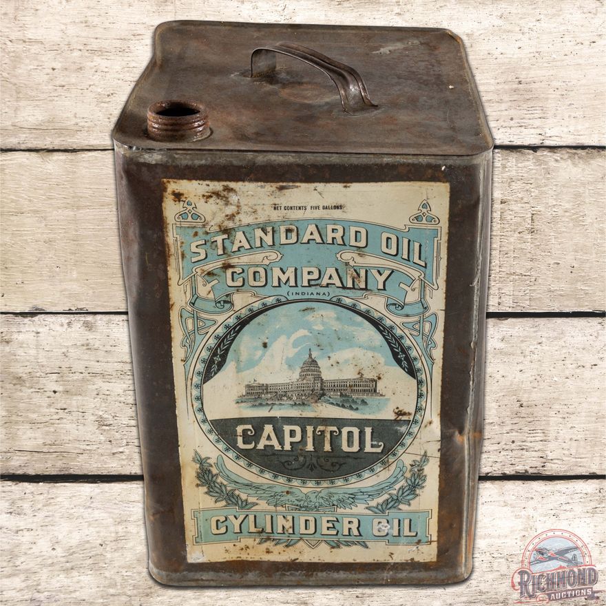 Standard Capitol Cylinder Oil 5 Gallon Square Metal Motor Oil Can