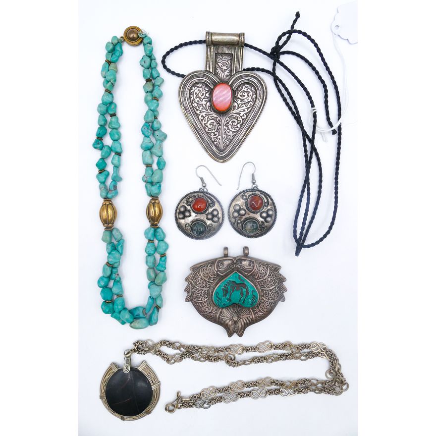 5pc Old Persian Silver & Stone Jewelry etc.