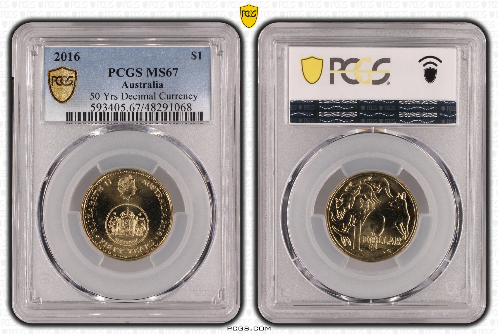 Elizabeth II, 50 Yrs Decimal Currency, One Dollar, 2016, PCGS MS67