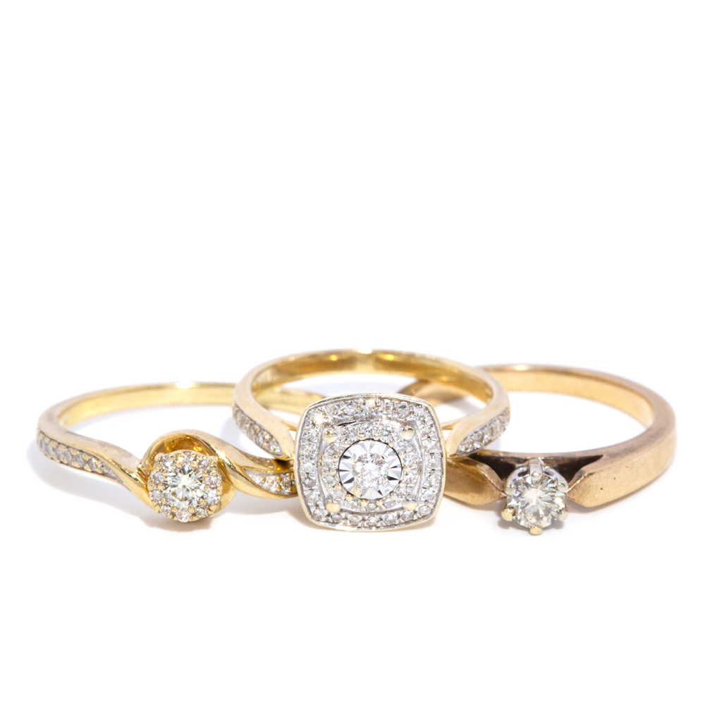 121 · Three Diamond 9ct Gold Rings