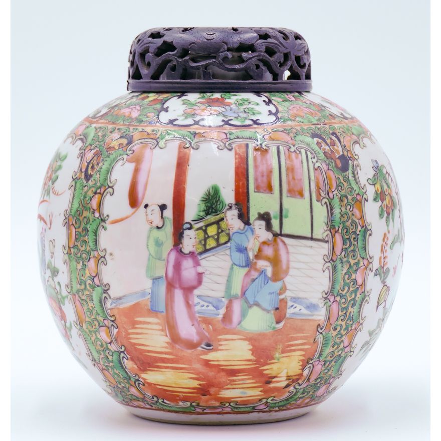 Antique Chinese Rose Canton Porcelain Jar 6.5''