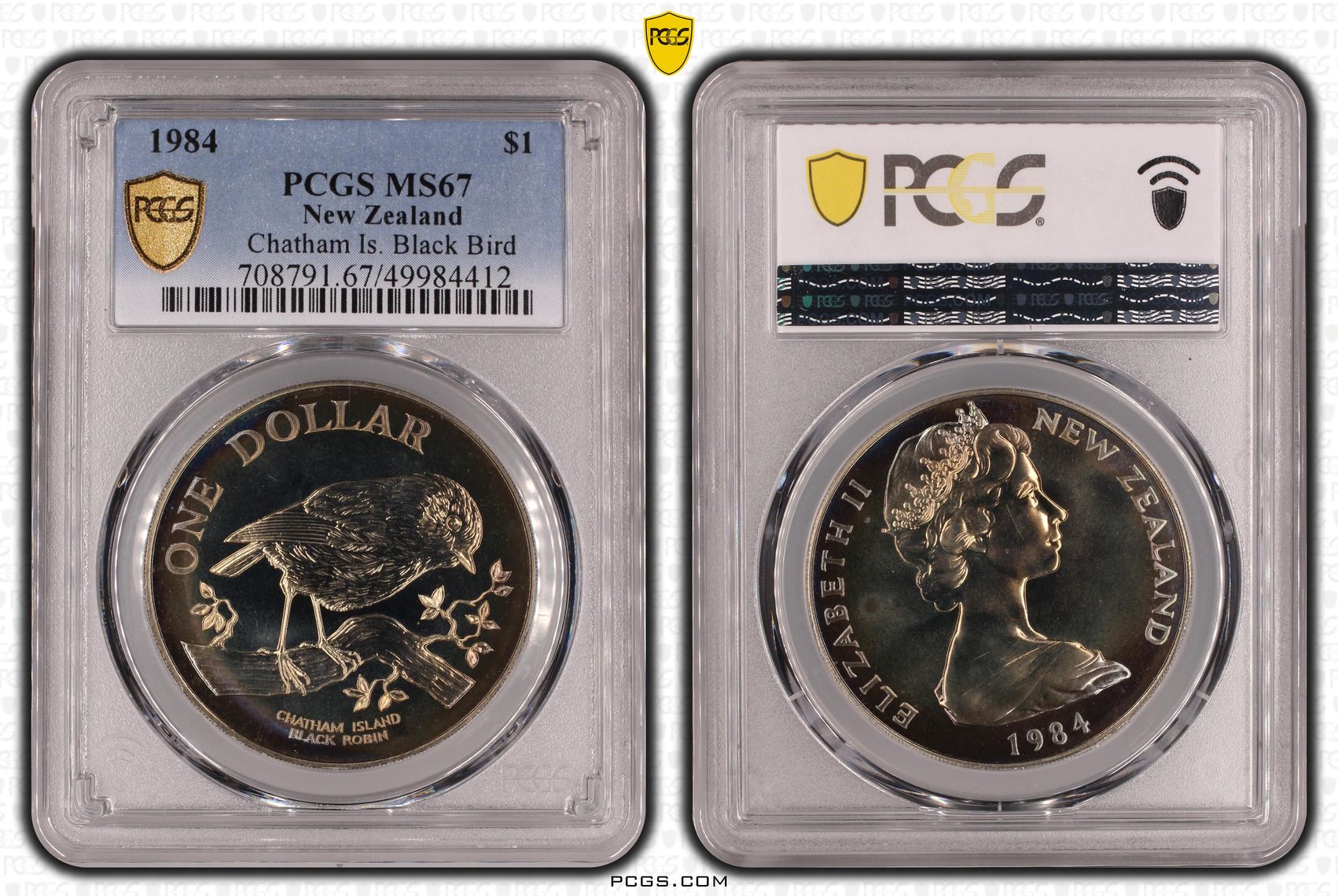 New Zealand, Chatham Island Black Robin , One Dollar, 1984, PCGS MS67