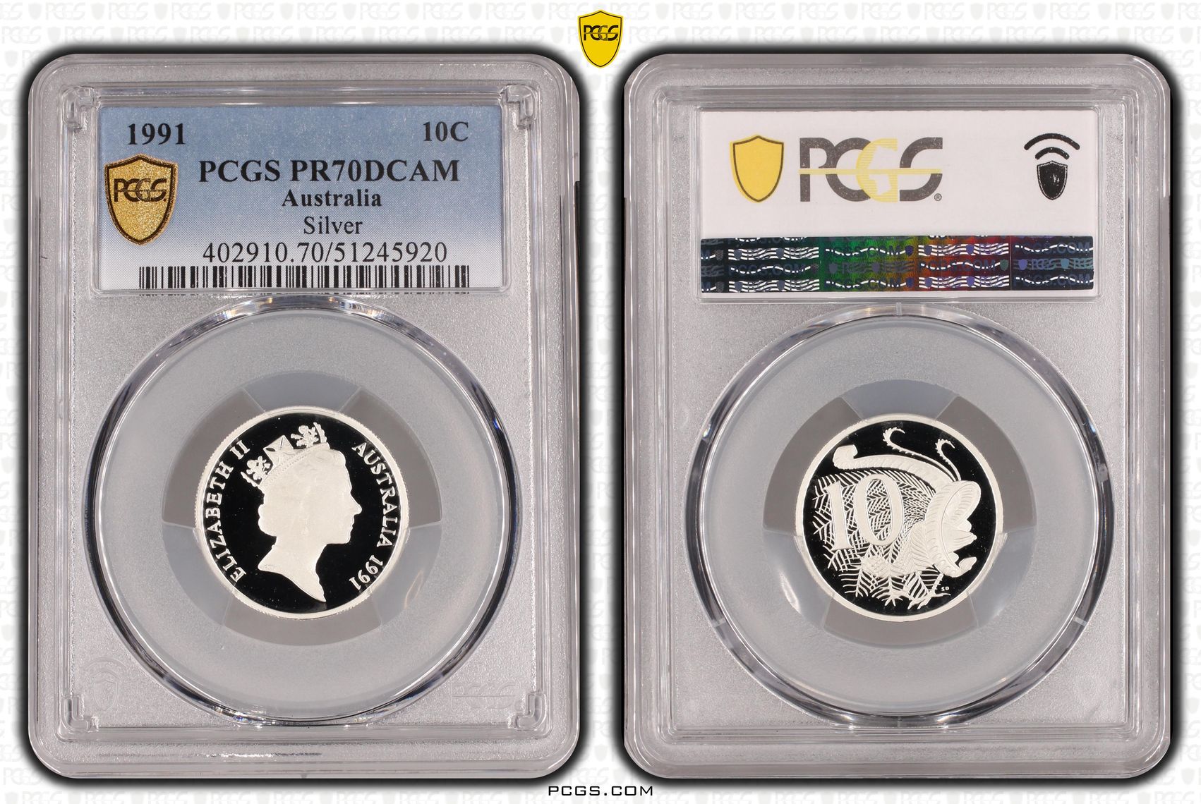 Silver, Ten Cent, 1991, PCGS PR70DCAM