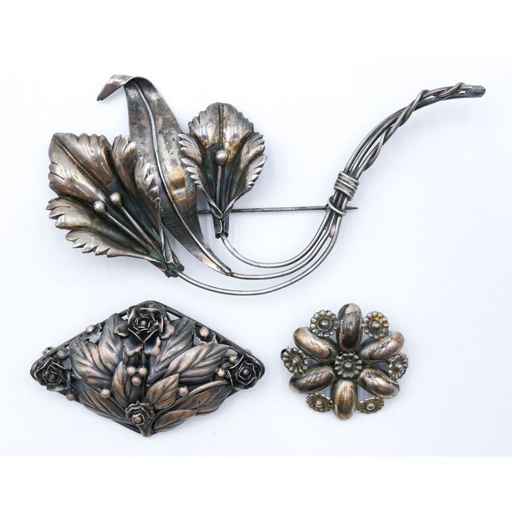 Box Hobe Sterling Floral Brooch etc. - 46 Grams TW