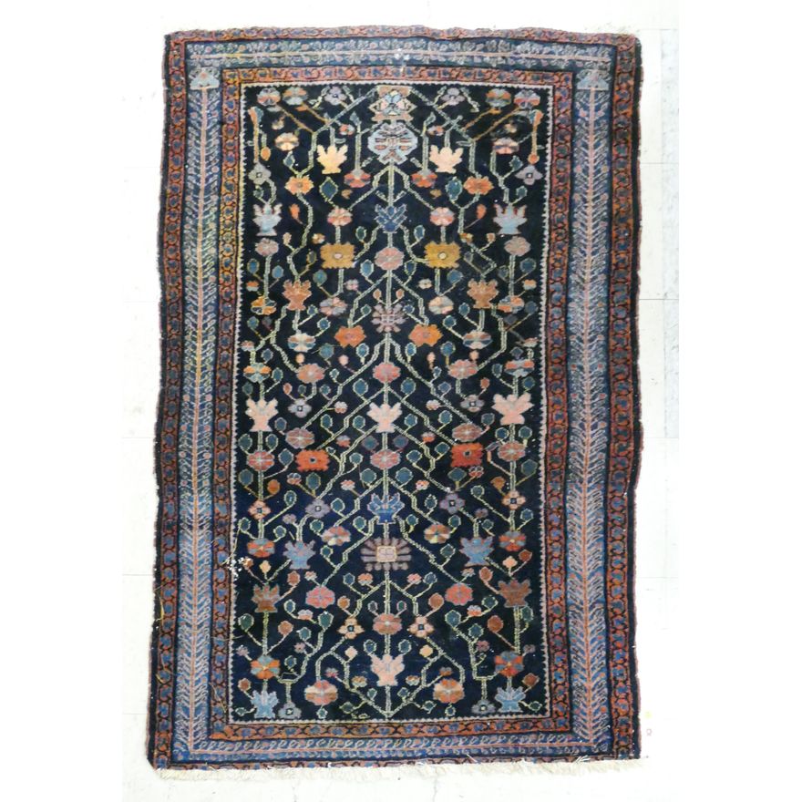Antique Persian Cobalt Rug- 3'4''x5'3'' with scattered damage