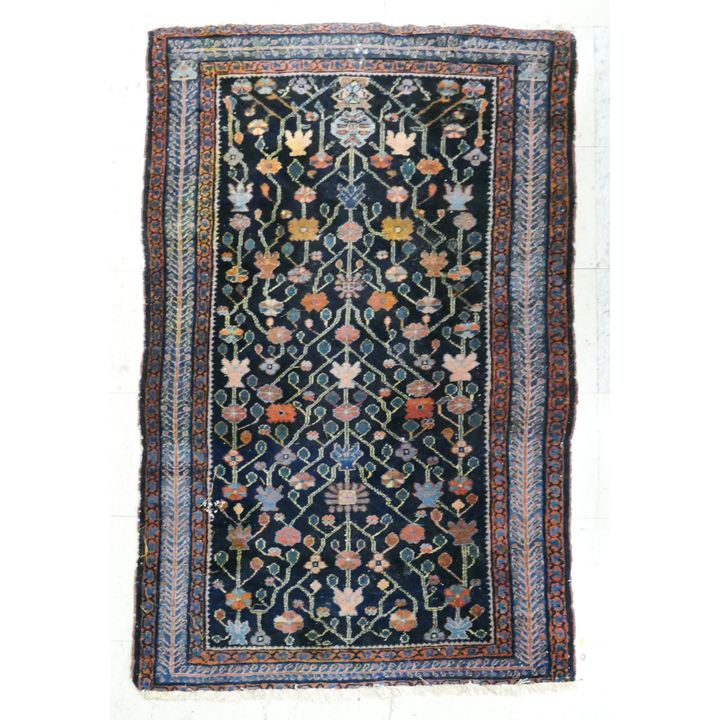 Antique Persian Cobalt Rug- 3'4''x5'3'' with scattered damage