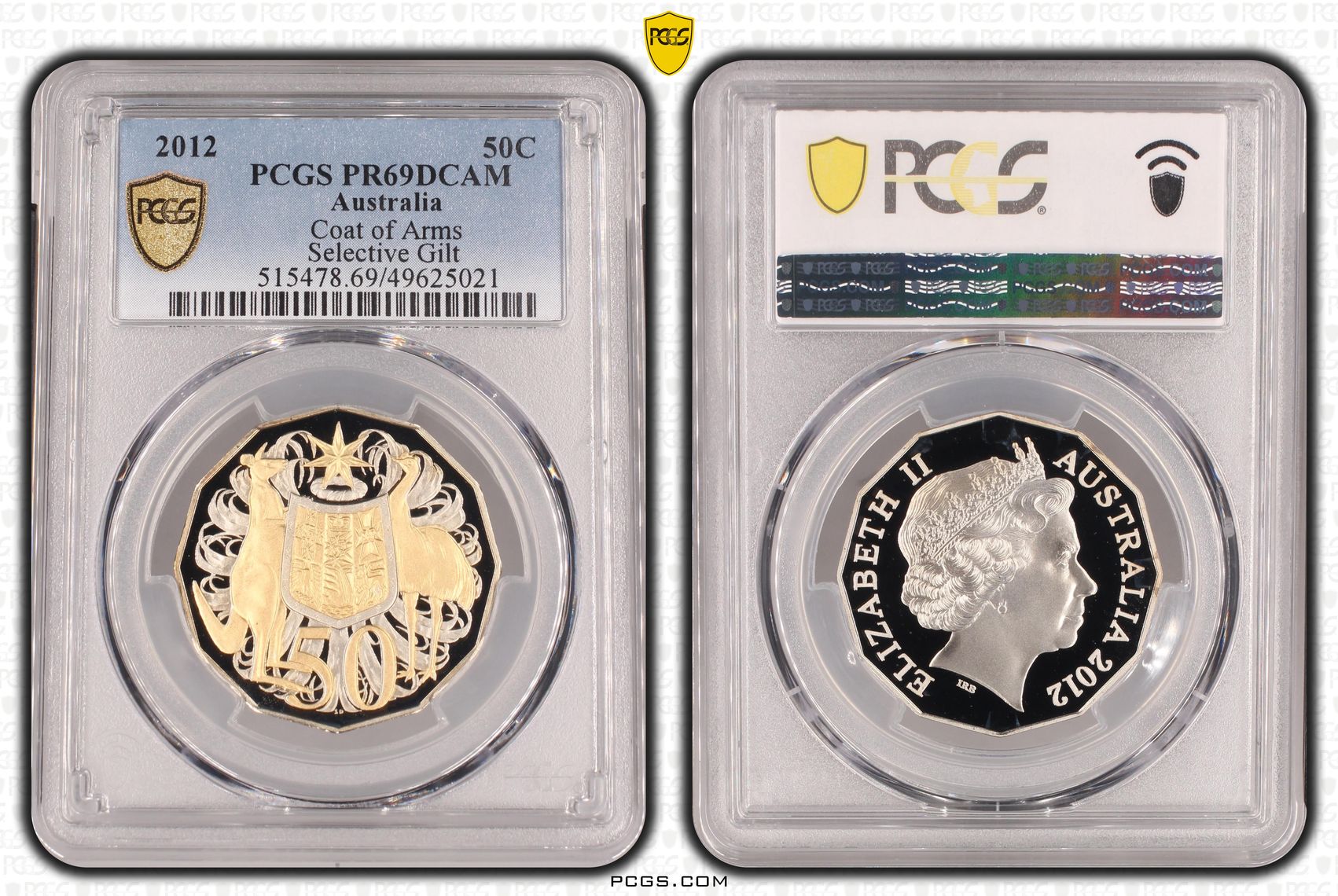 Coat of Arms Ag - Selective Gilt , Fifty Cent, 2012, PCGS PR69DCAM