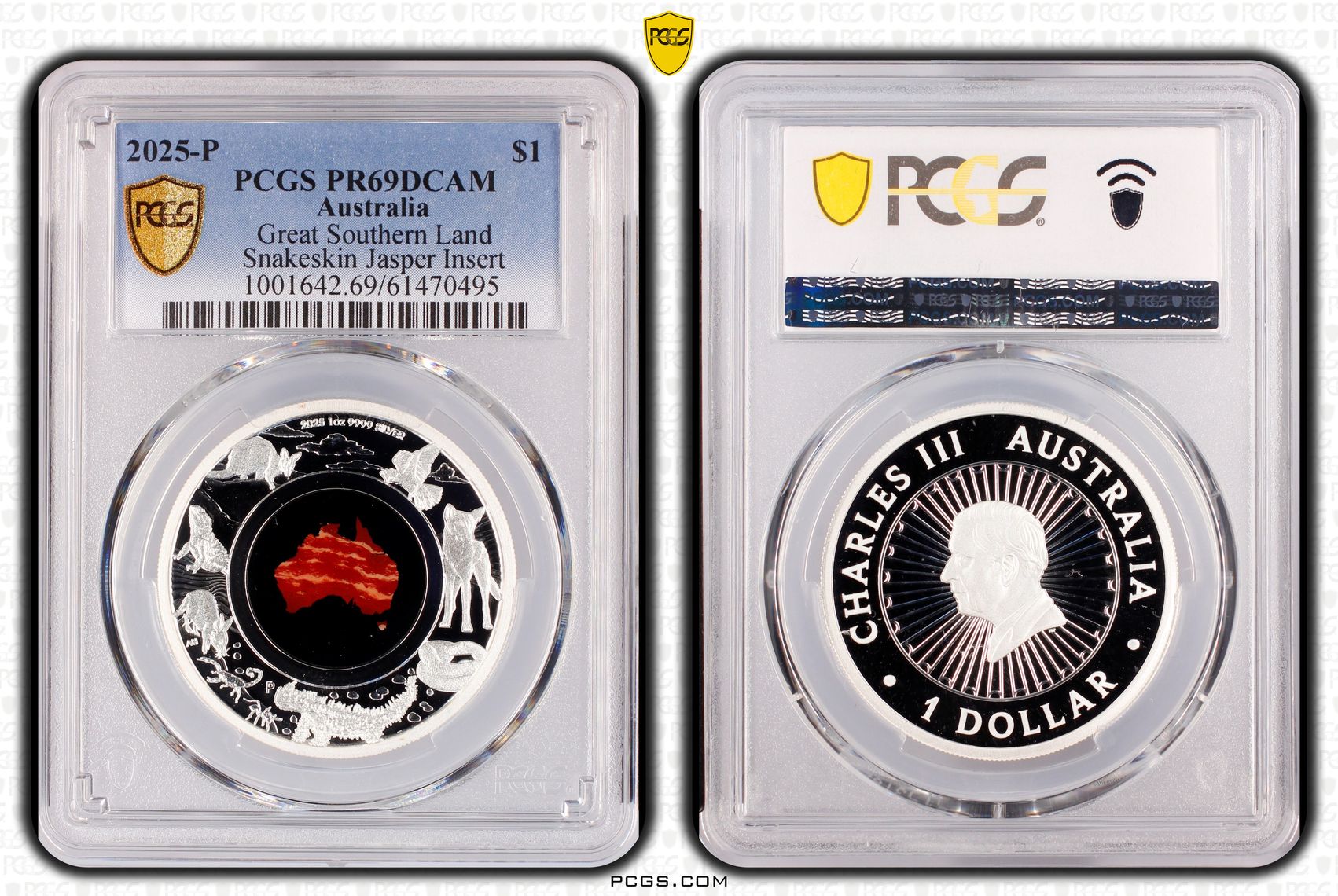 Great Southern Land Snakeskin Jasper Insert, One Dollar, 2025-P, PCGS PR69DCAM