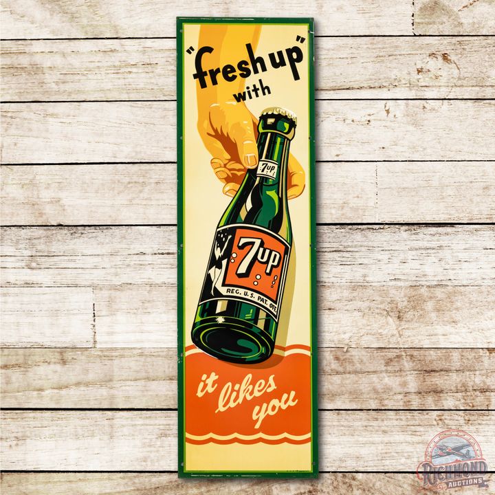 1949 Fresh Up 7up It Likes You w/ Bottle Tin Sign