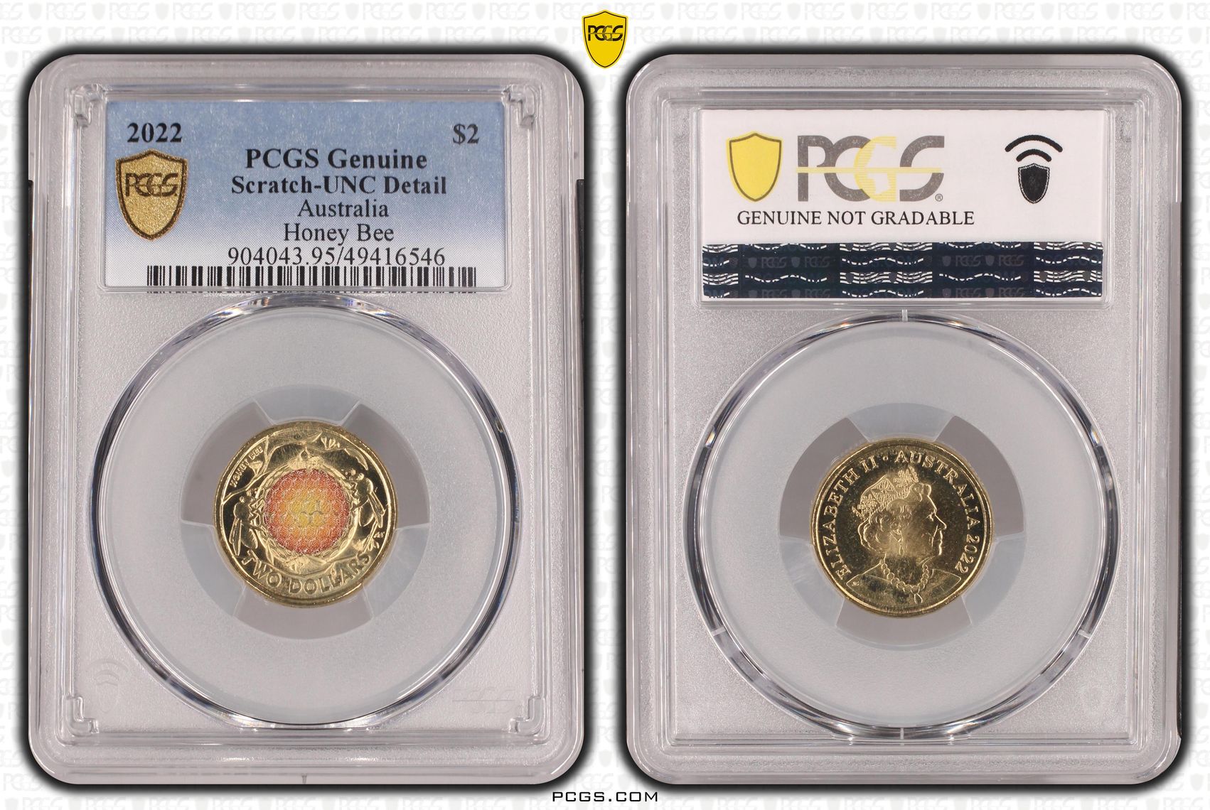 Elizabeth II, Honey Bee Colorized, Two Dollar, 2022, PCGS Genuine - UNC Details (95 - Scratch)
