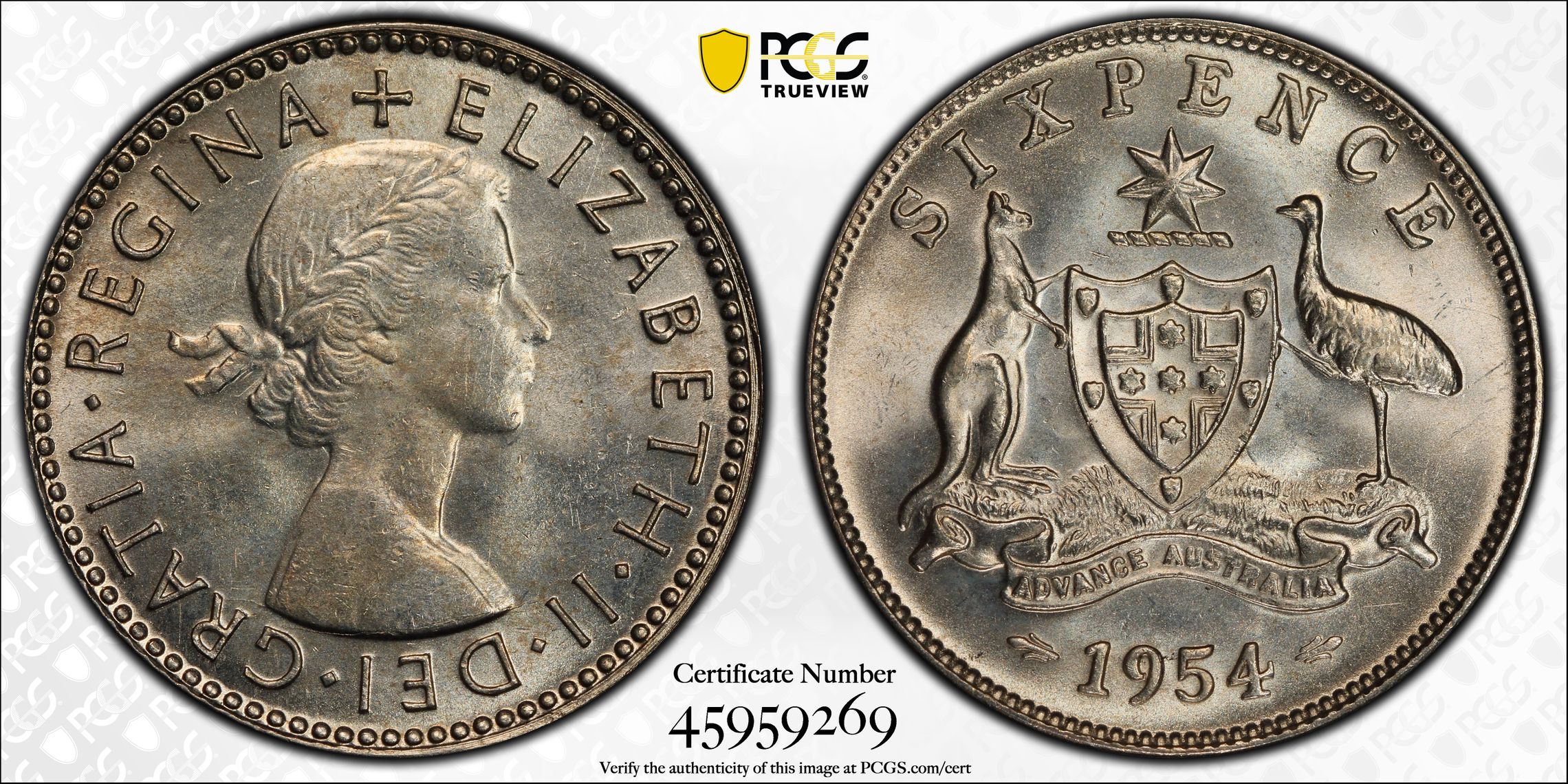 Elizabeth II, Sixpence, 1954, PCGS MS64