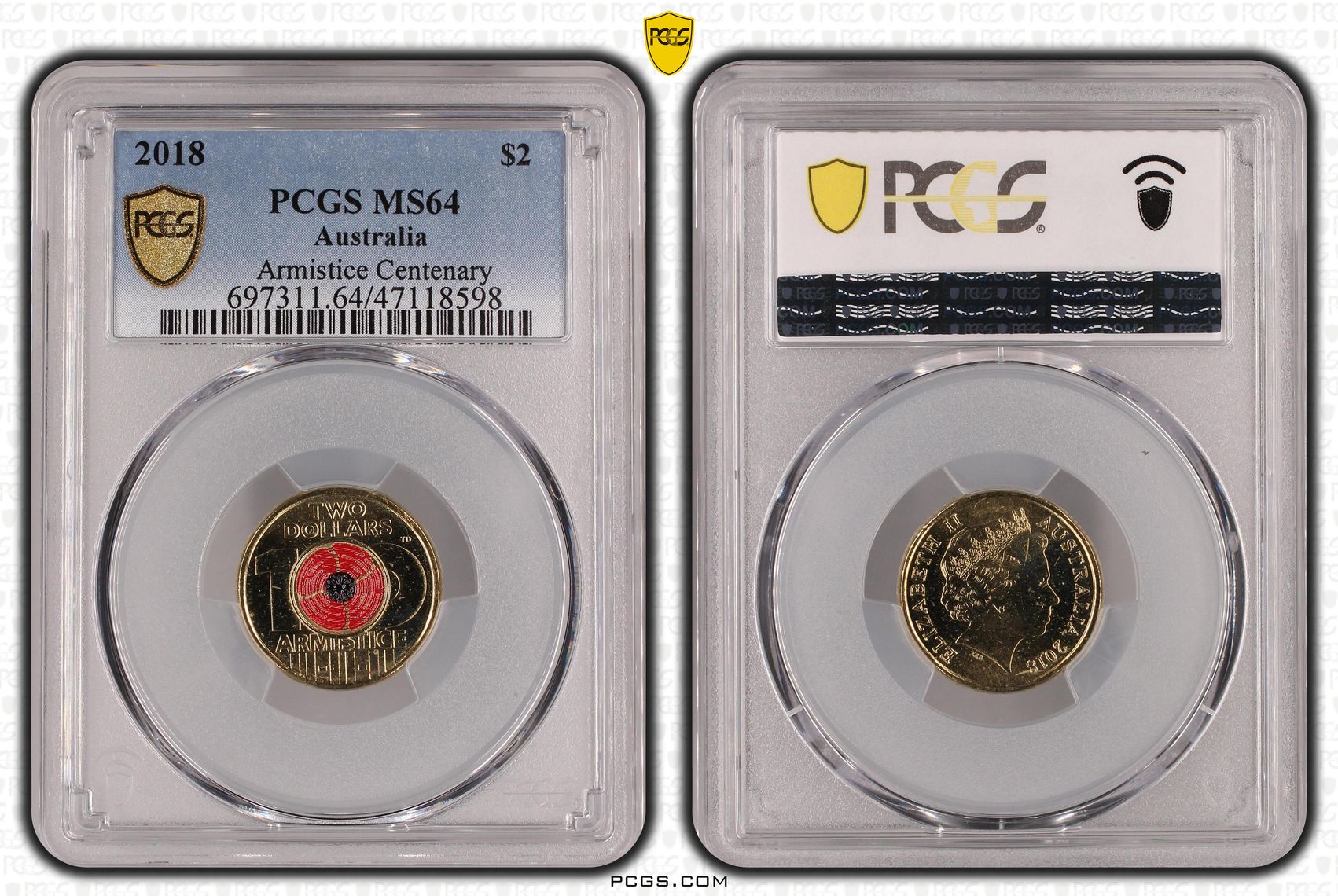 Elizabeth II, Armistice Centenary, Two Dollar, 2018, PCGS MS64