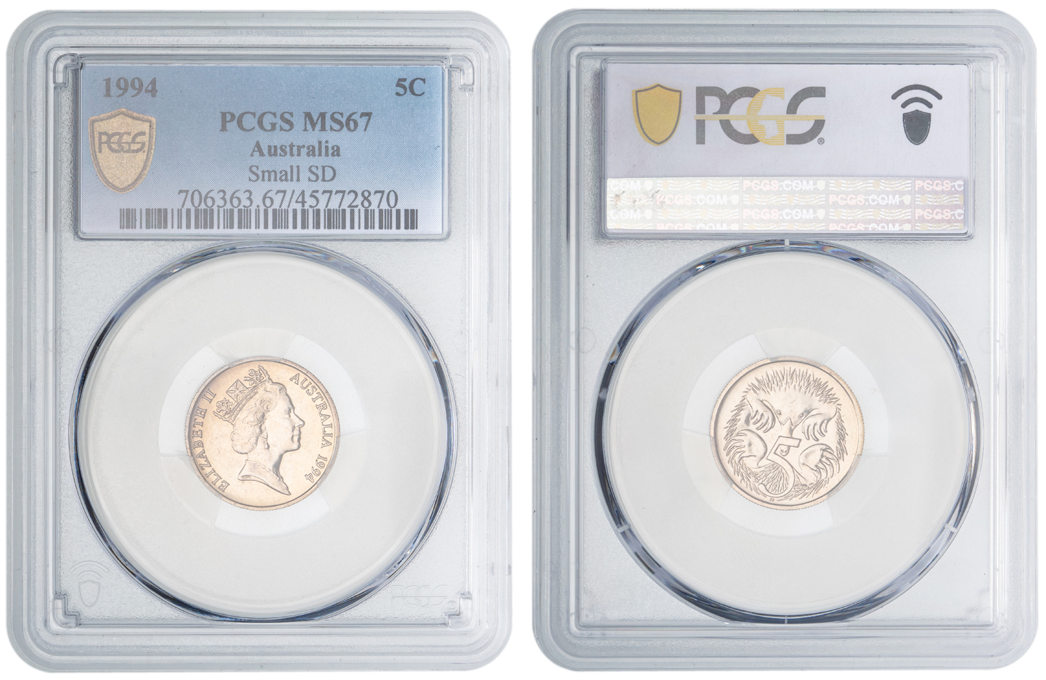 Elizabeth II, Small SD, Five Cent, 1994, PCGS MS67