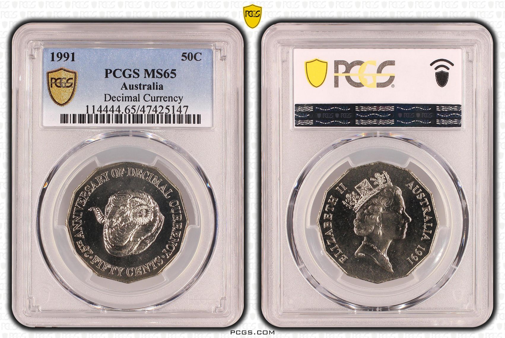 25th Anniversary Decimal Currency , Fifty Cent, 1991, PCGS MS65