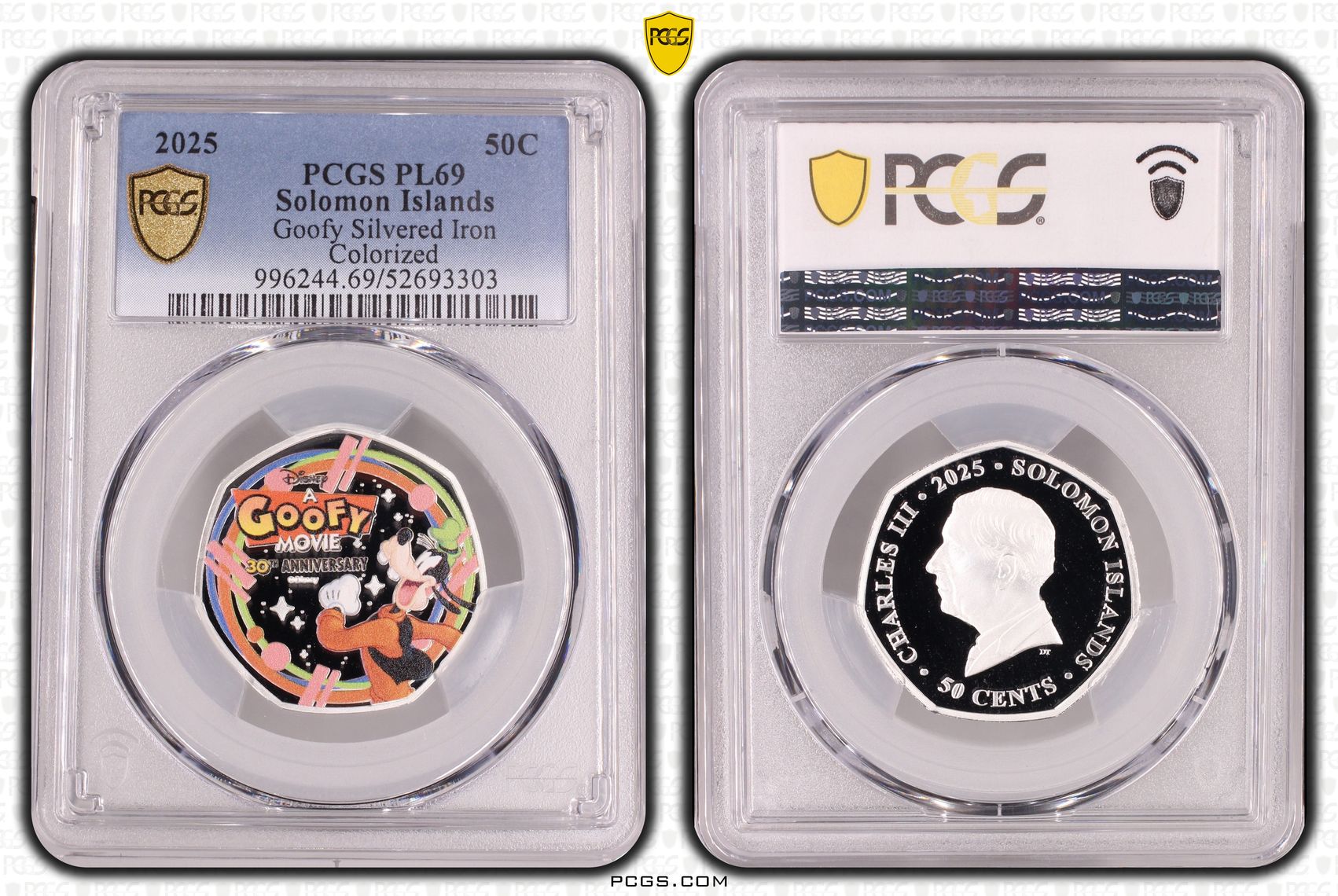 Solomon Islands, Goofy Silvered Iron Colourised, POP 1/0, Fifty Cent, 2025, PCGS PL69