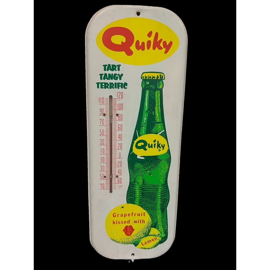 Quiky Tart Tangy Terrific Tin Metal Soda Thermometer