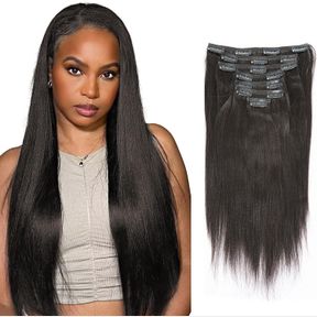LACER YAKI STRAIGHT CLIP IN HAIR EXTENSIONS, REMY HUMAN HAIR NATURAL BLACK THICK YAKI CLIP IN HAIR EXTENSIONS HUMAN HAIR FOR AFRIC