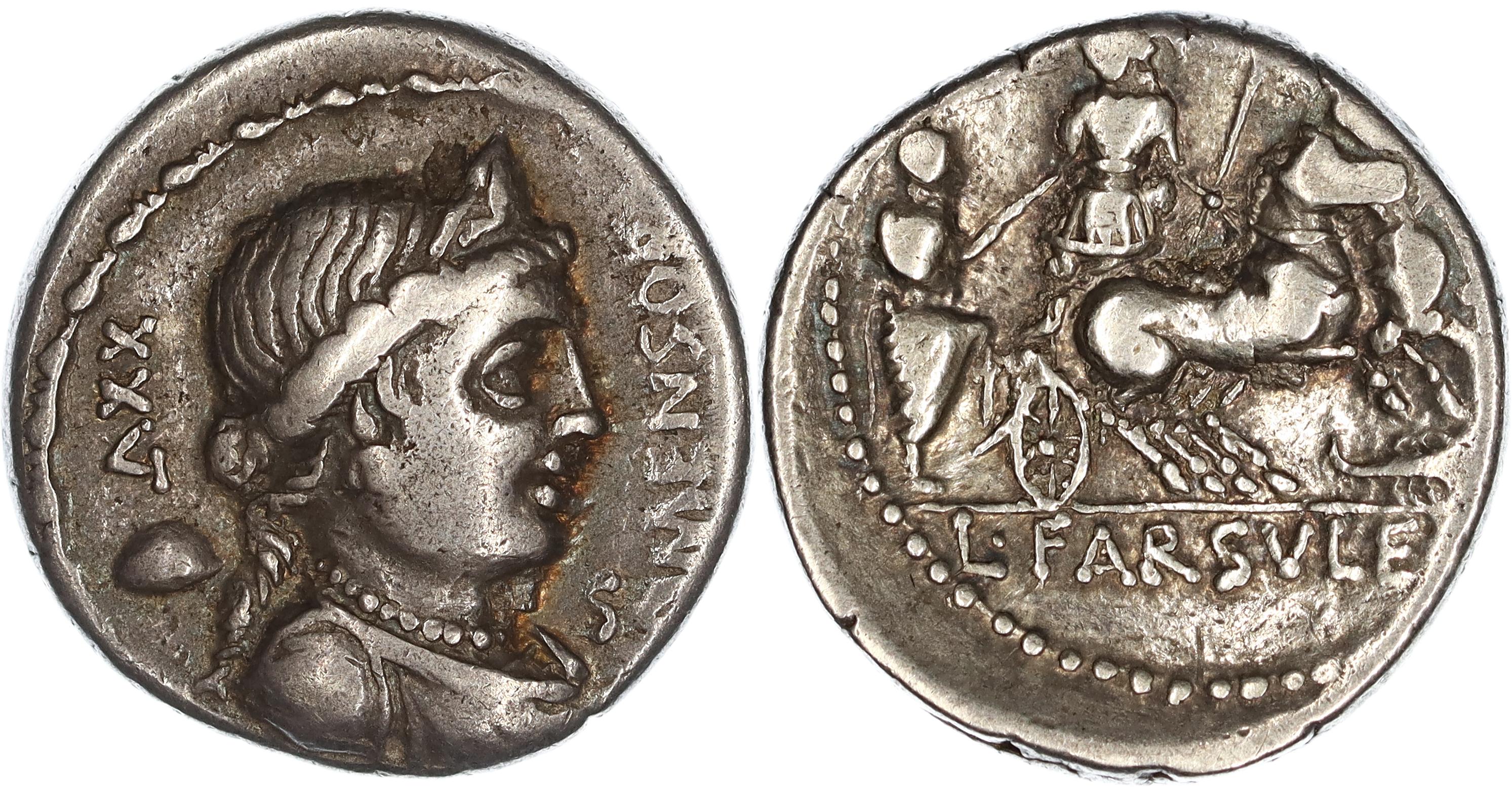 Roman Republic, L. Farsuleius Mensor, Silver Denarius, 75 BC, VF