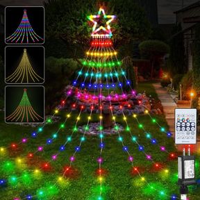 PUHONG CHRISTMAS DECORATION STAR FLOWING MULTICOLOR COLOR CHANGING LIGHTS OUTDOOR, 320 LED 16.4FT STAR WATERFALL TREE LIGHTS WITH