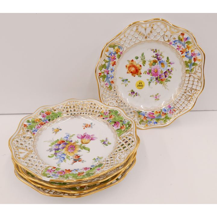 5pc Dresden Pierced Rim Floral Plates- 8.5''