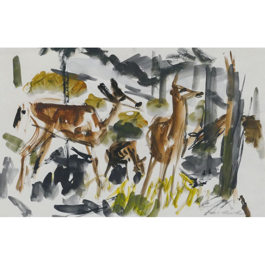 David McCosh ''Forest Deer'' Watercolor