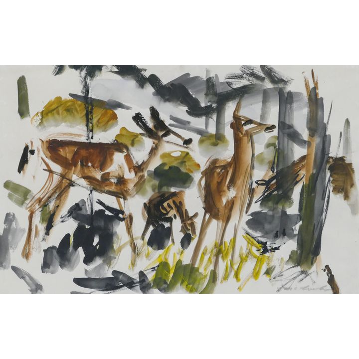 David McCosh ''Forest Deer'' Watercolor