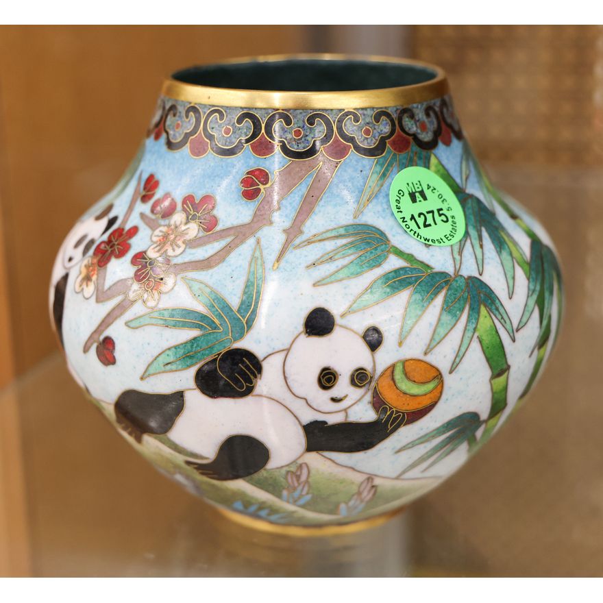 Chinese Panda Bear Cloisonne Cabinet Vase 4''