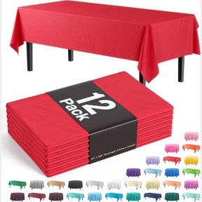 12-PACK PREMIUM DISPOSABLE PLASTIC TABLECLOTH 54IN. X 108IN. RECTANGLE TABLE COVER - RED