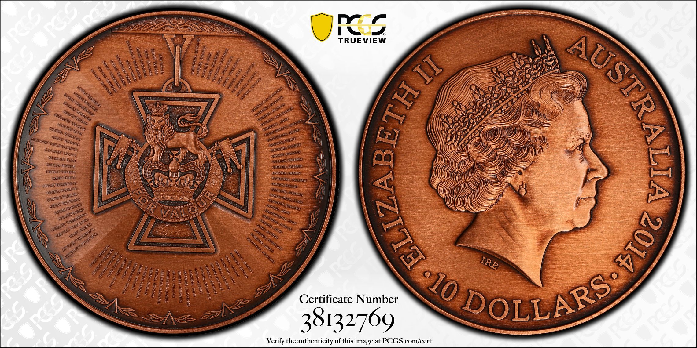 2014 Australia Ten Dollar, $10 Victoria Cross PCGS - MS68 -769