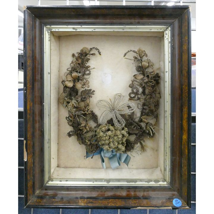 Victorian Mourning Hair Art Framed 18''x14.5''