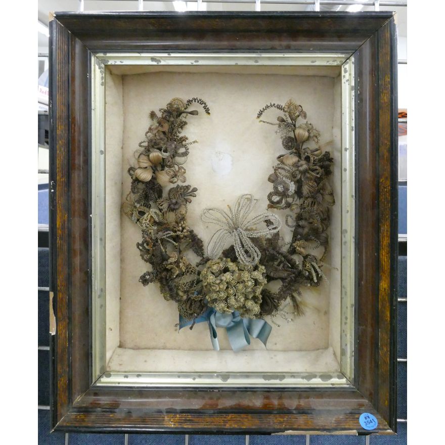 Victorian Mourning Hair Art Framed 18''x14.5''