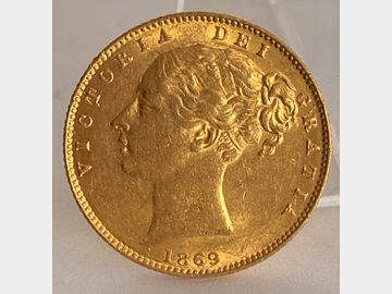 1869 VICTORIA YOUNG HEAD #DIE 17 SHIELD GOLD SOVEREIGN