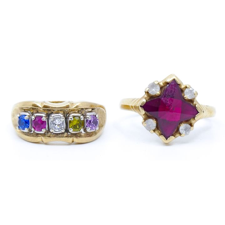 2pc Ladies 10k Colored Stones Rings Size 5.5 and 6 - 7.5 Grams TW