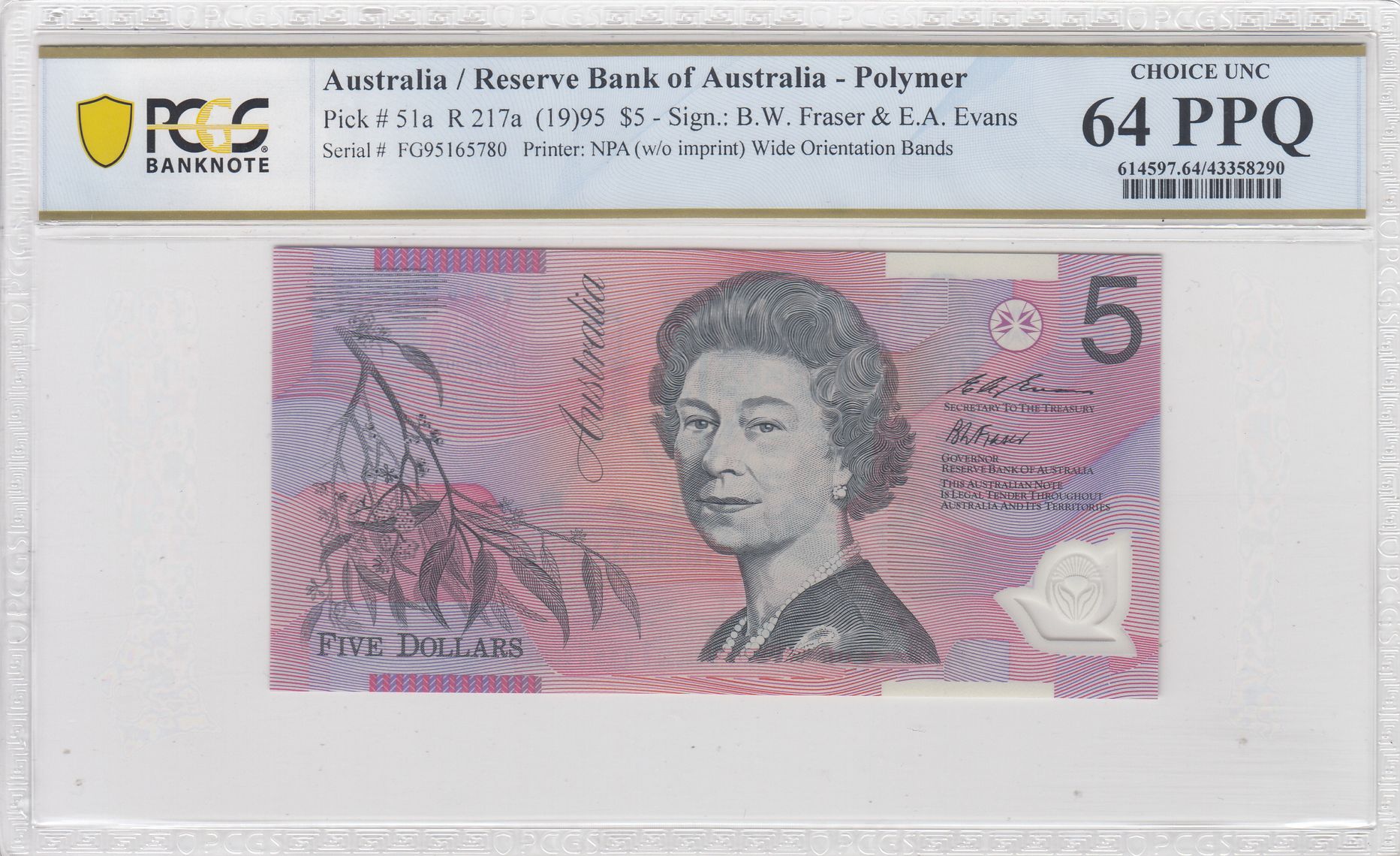 1995 $5 Fraser/Evans Choice Unc 64 PPQ