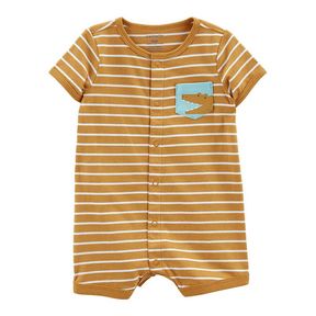 3 MONTHS CARTER'S SIZE 3M STRIPED GATOR COTTON SNAP-UP POCKET ROMPER IN BROWN