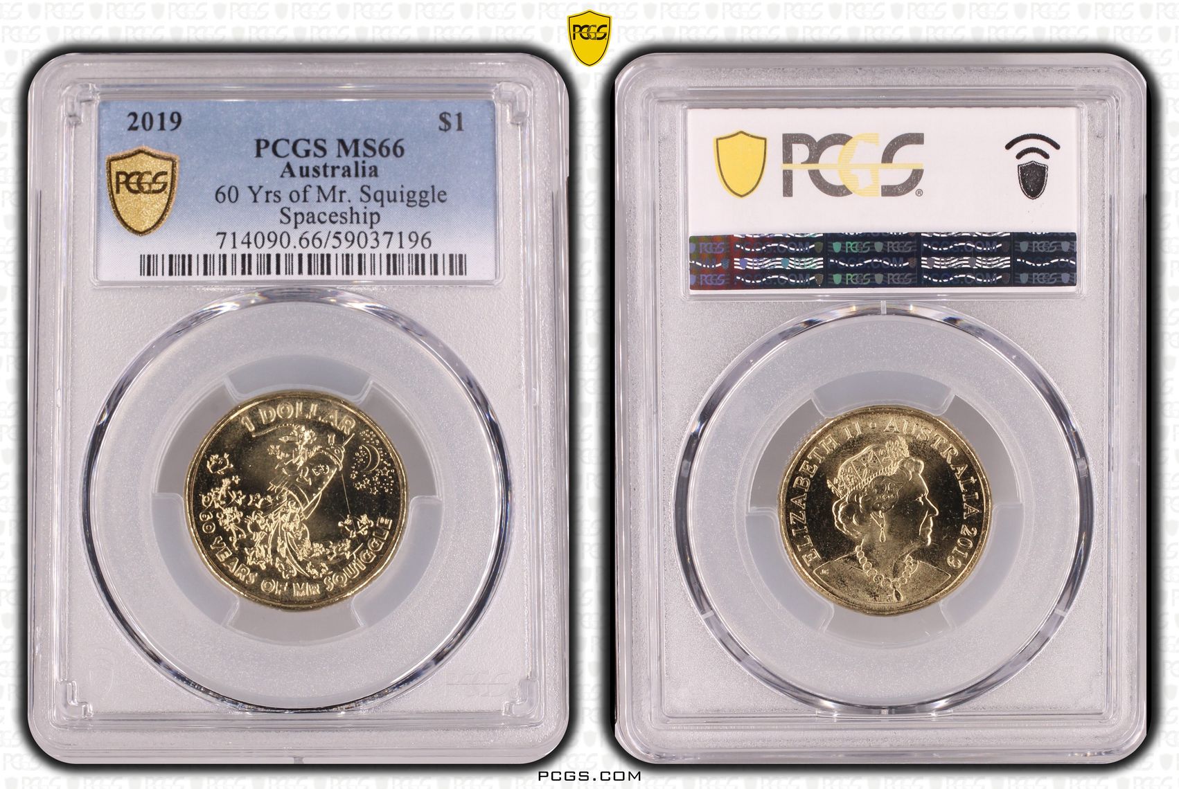 60 Yrs of Mr. Squiggle Spaceship, One Dollar, 2019, PCGS MS66