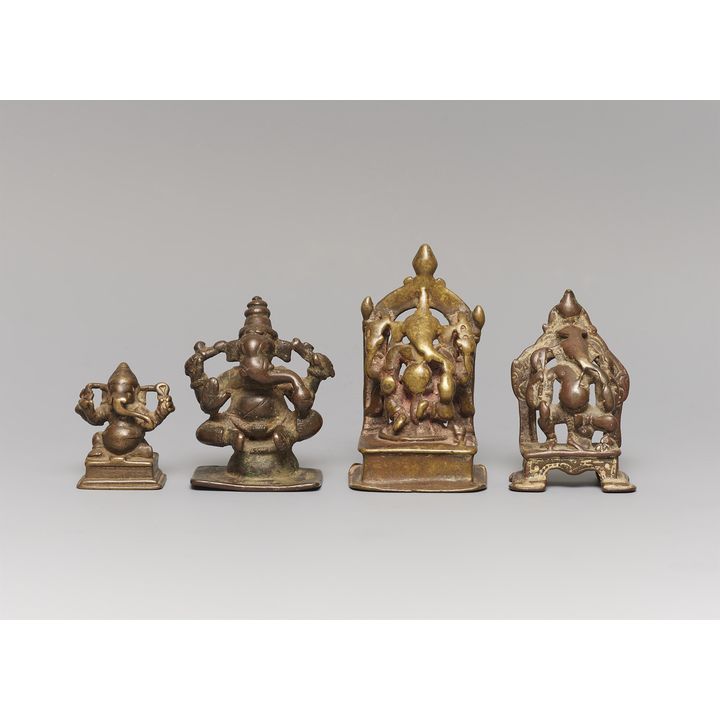 Four Indian copper alloy figures of Ganesha. Various regions. 17/19th century