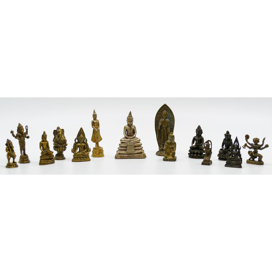 2 Boxes Miniature Asian Metal Deities and Buddhas 1'' to 2.5''