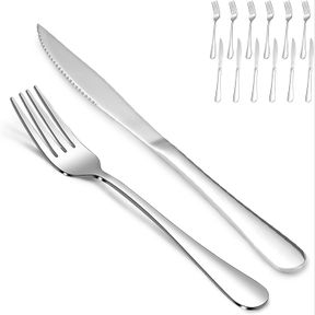 SANTUO - 12 PIECE CUTLERY SET WITH 6 STEAK KNIVES AND 6 DINNER FORKS, FLATWARE SET WITH FOOD GRADE STAINLESS STEEL, FLATWARE SET F